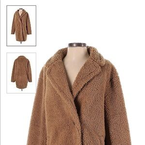 Tan brown teddy coat / fleece jacket for women- size S